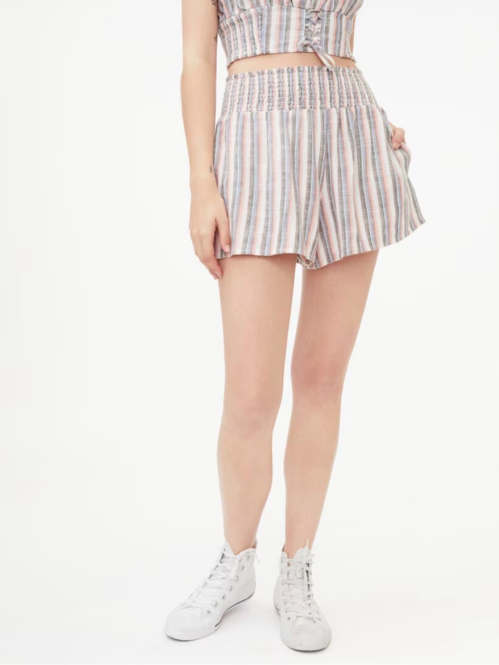 AEROPOSTALE Striped High-Waist Smocked Women’s Shorts - Multi colored